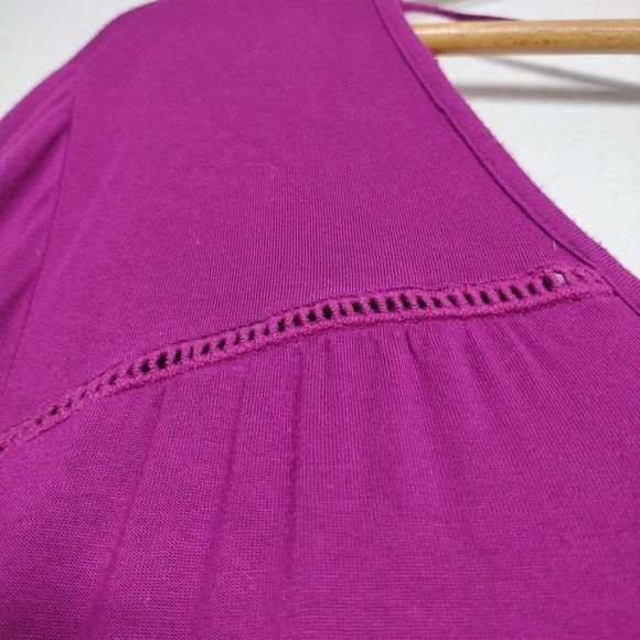 Casual Magenta Top Blouse Womens Embroidered V-Neck Long Sleeve Size 12-14 - Picture 8 of 11